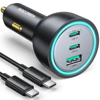 Rocoren 165W USB-C billaddare, 3 portar, PD 3.1 och QC 5.0 för husbil, bil och camping