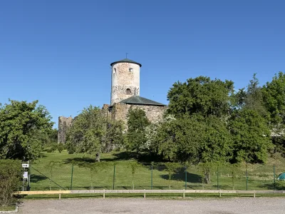 Vi stod på ställplats med utsikt över det medeltida Stegeborgs slottsruin